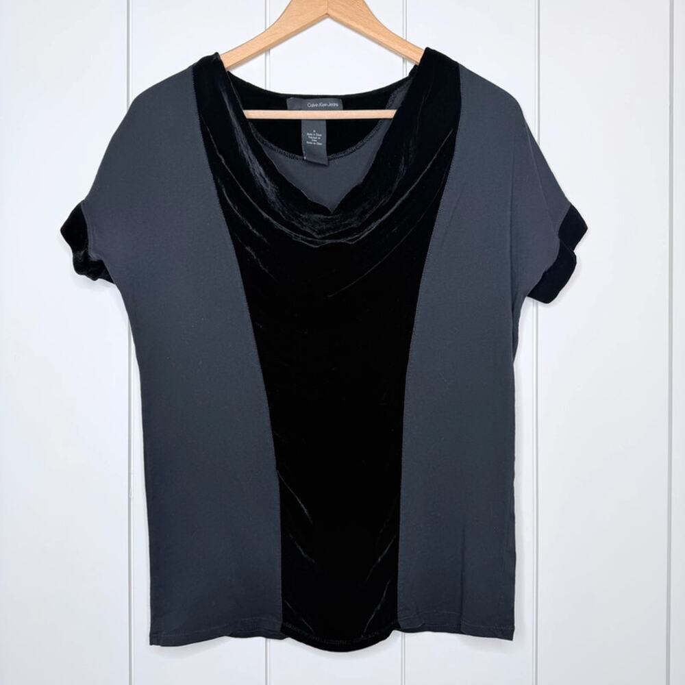 Calvin Klein Jeans velour panel drape front top M